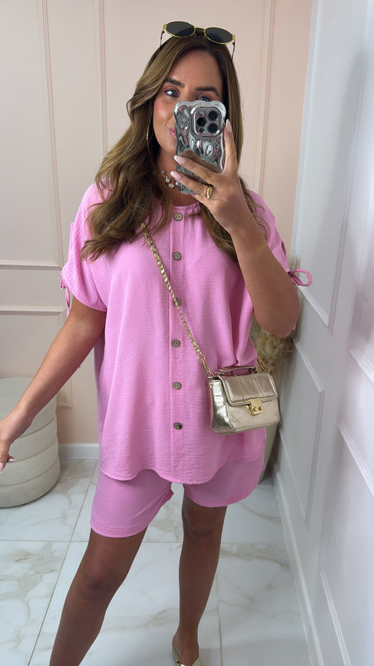 LACEY pink button detail shorts set