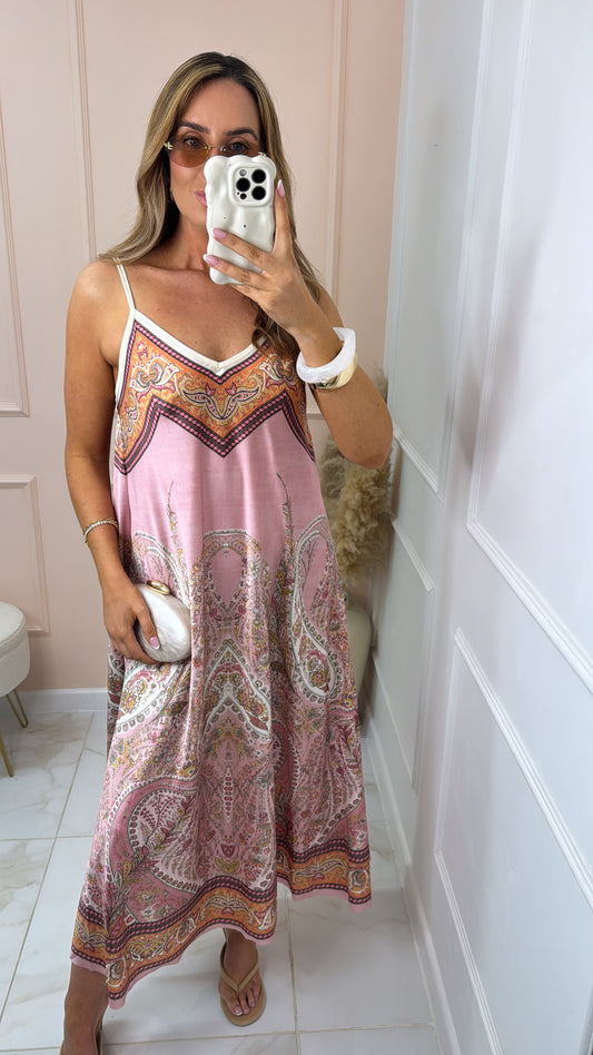 PIPPA pink paisley satin maxi dress