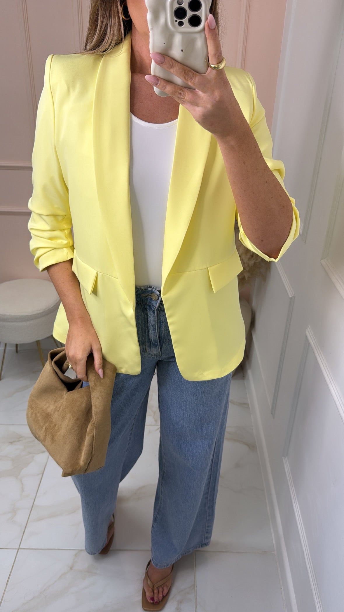 FREYA lemon ruched sleeve blazer