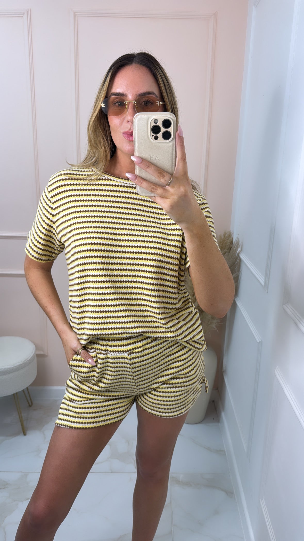ANYA lemon & brown woven short set