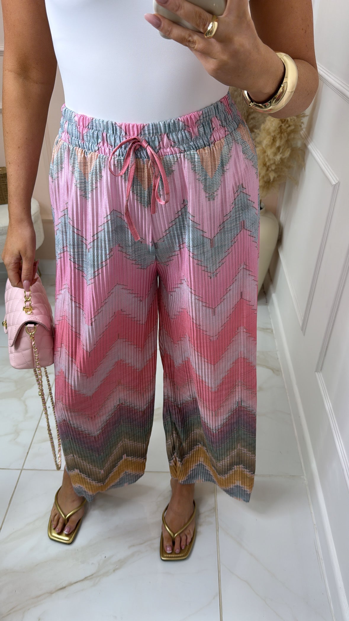 PAIGE baby pink zig zag print trousers