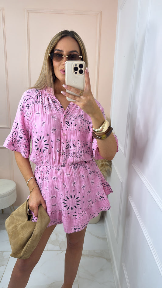 NADA pink bandana print playsuit