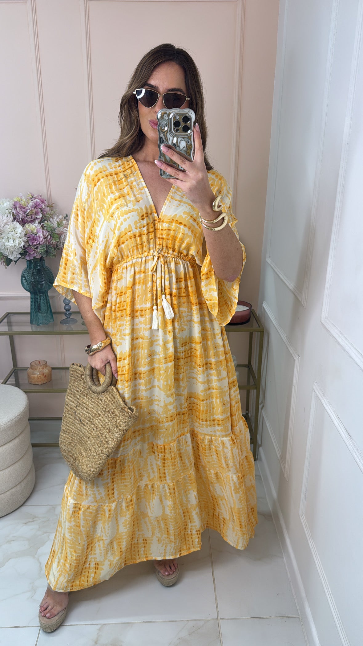 JORDYN buttermilk tie dye tassle maxi dress