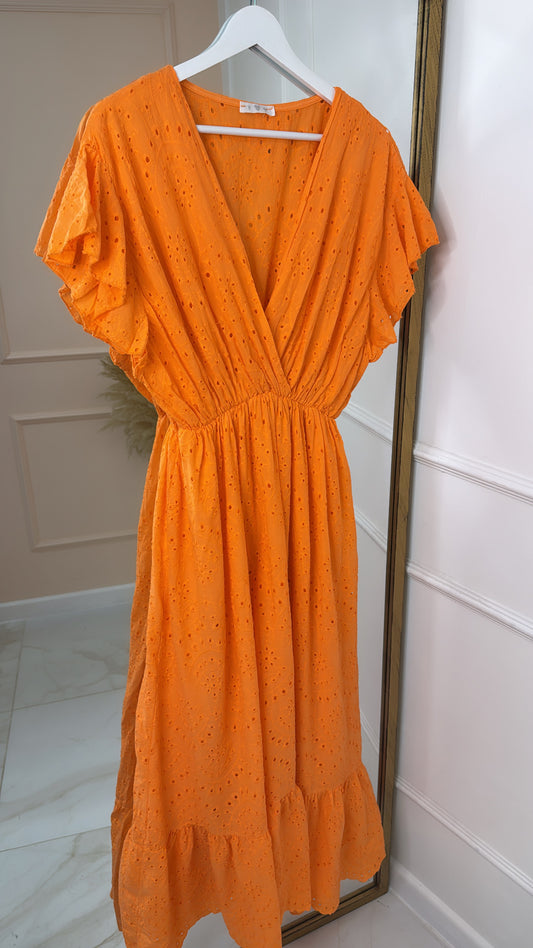 KATY orange frill broderie anglaise summer dress