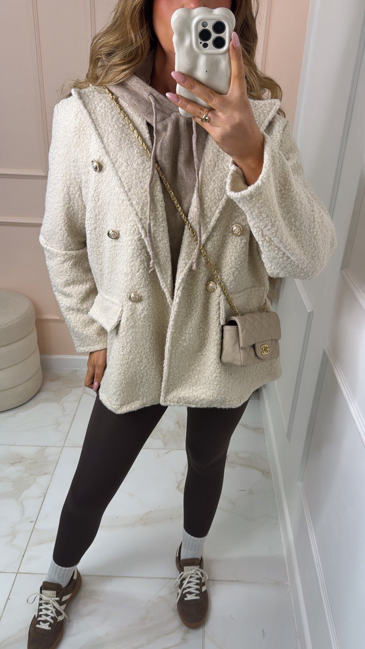 RENA cream boucle button longline blazer