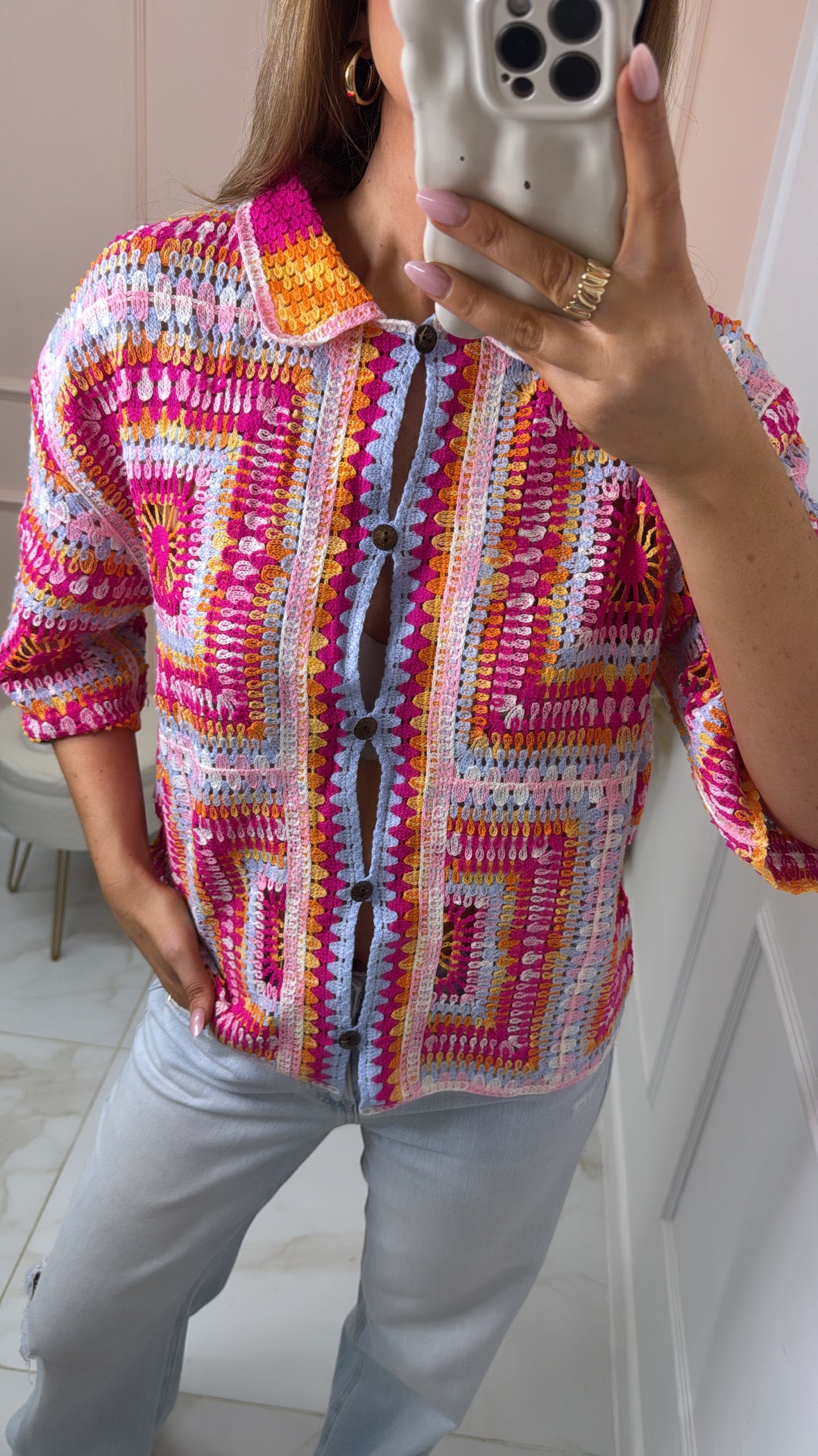 ELISE fuchsia boxy crochet top