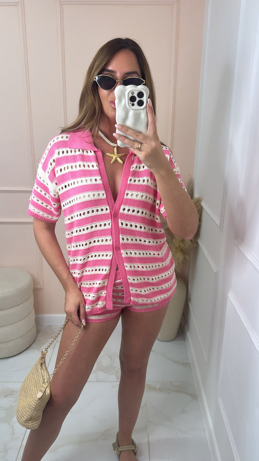 HELENA pink crochet short set
