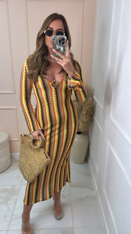 RAE taupe wave print maxi dress