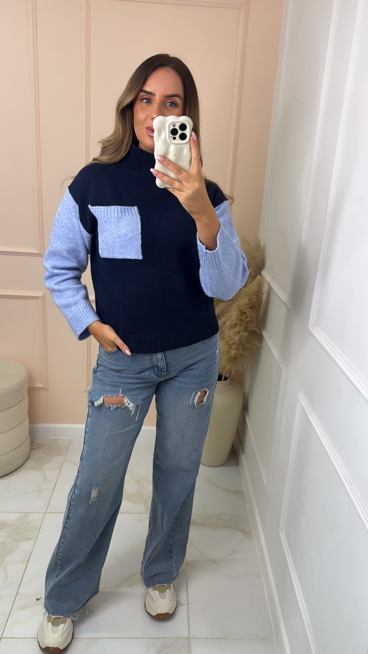 DAISY blue contrast knit jumper
