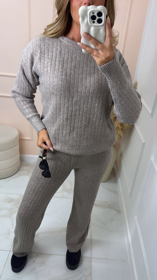 MILLIE taupe ribbed soft knit lounge set