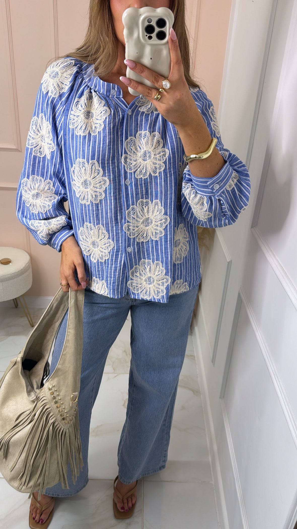EVELYN blue floral embroidered blouse