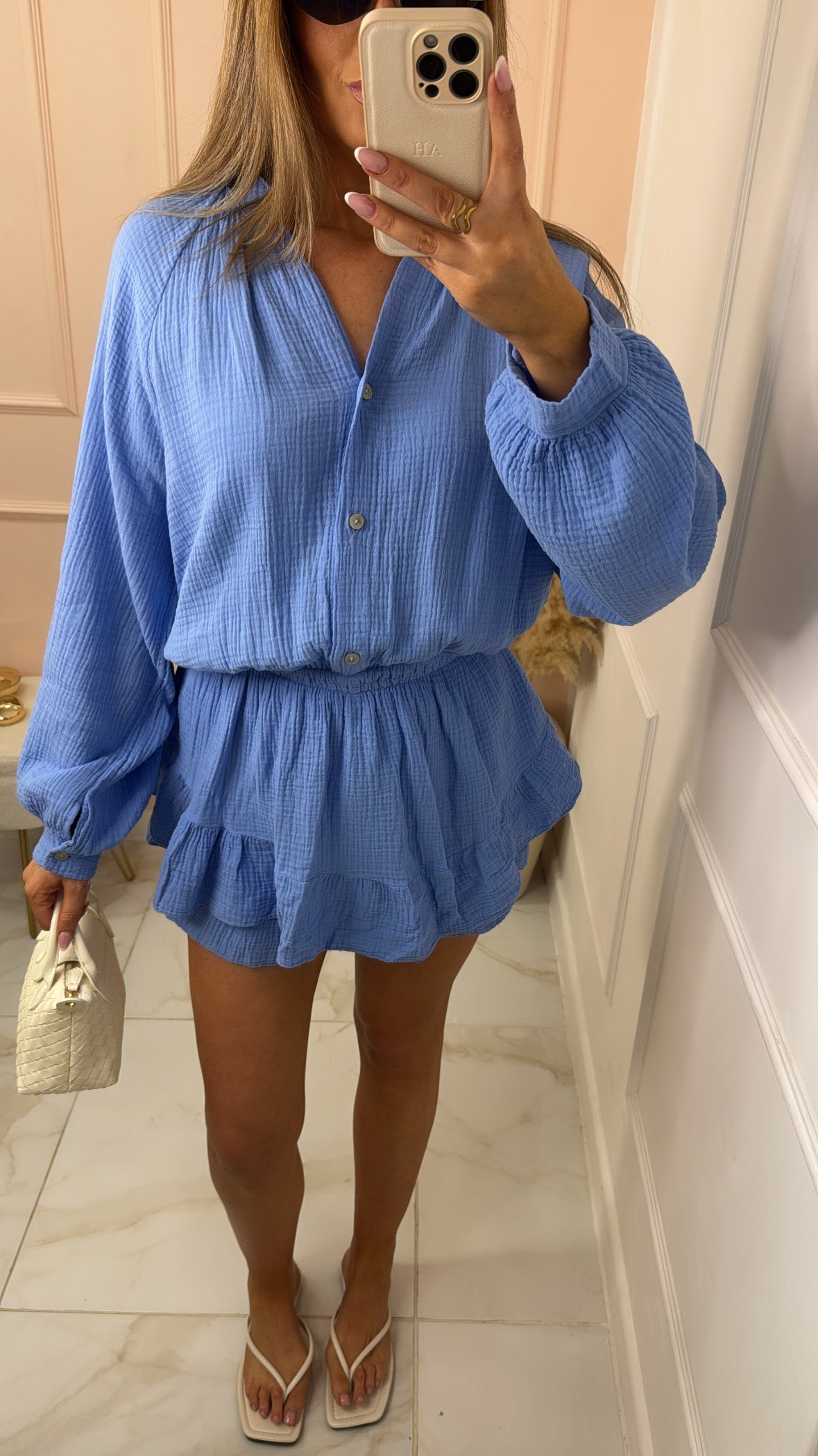 LULU blue cheesecloth playsuit