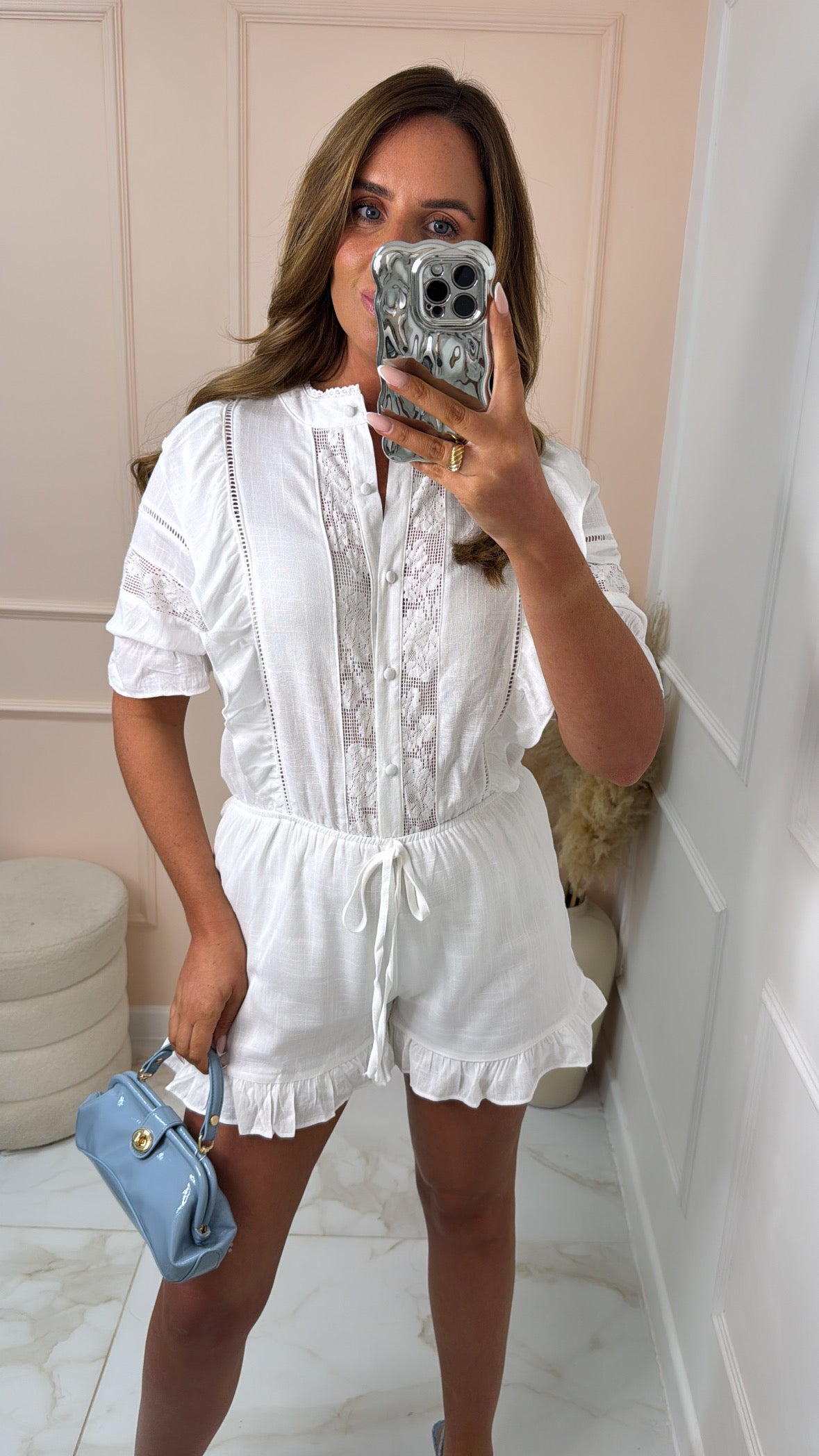 ADELE white lace frill playsuit