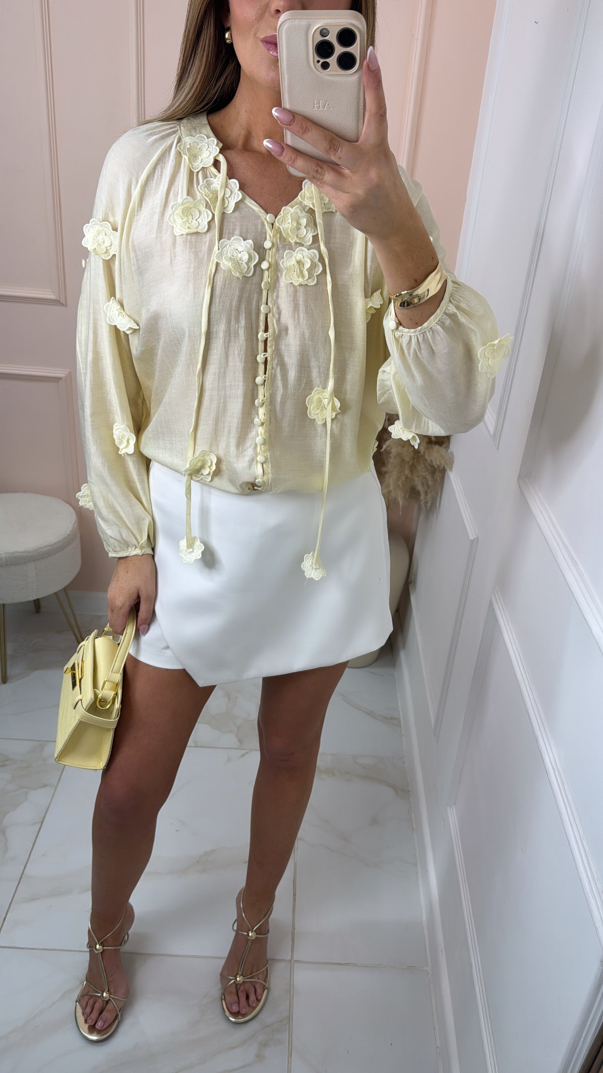AURELIA lemon 3D floral blouse