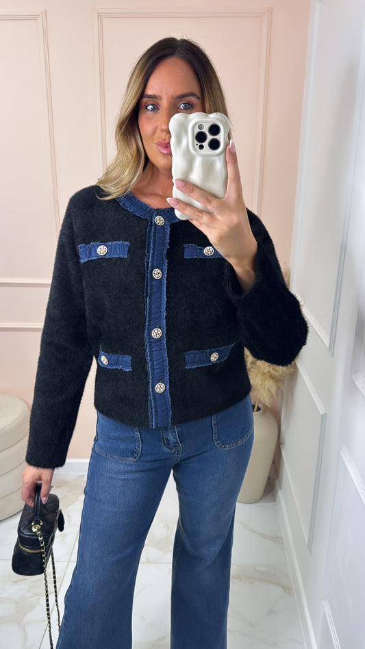 MEL black fuzzy knit studded cardigan