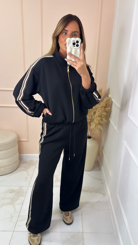 NADA black sports luxe side stripe tracksuit
