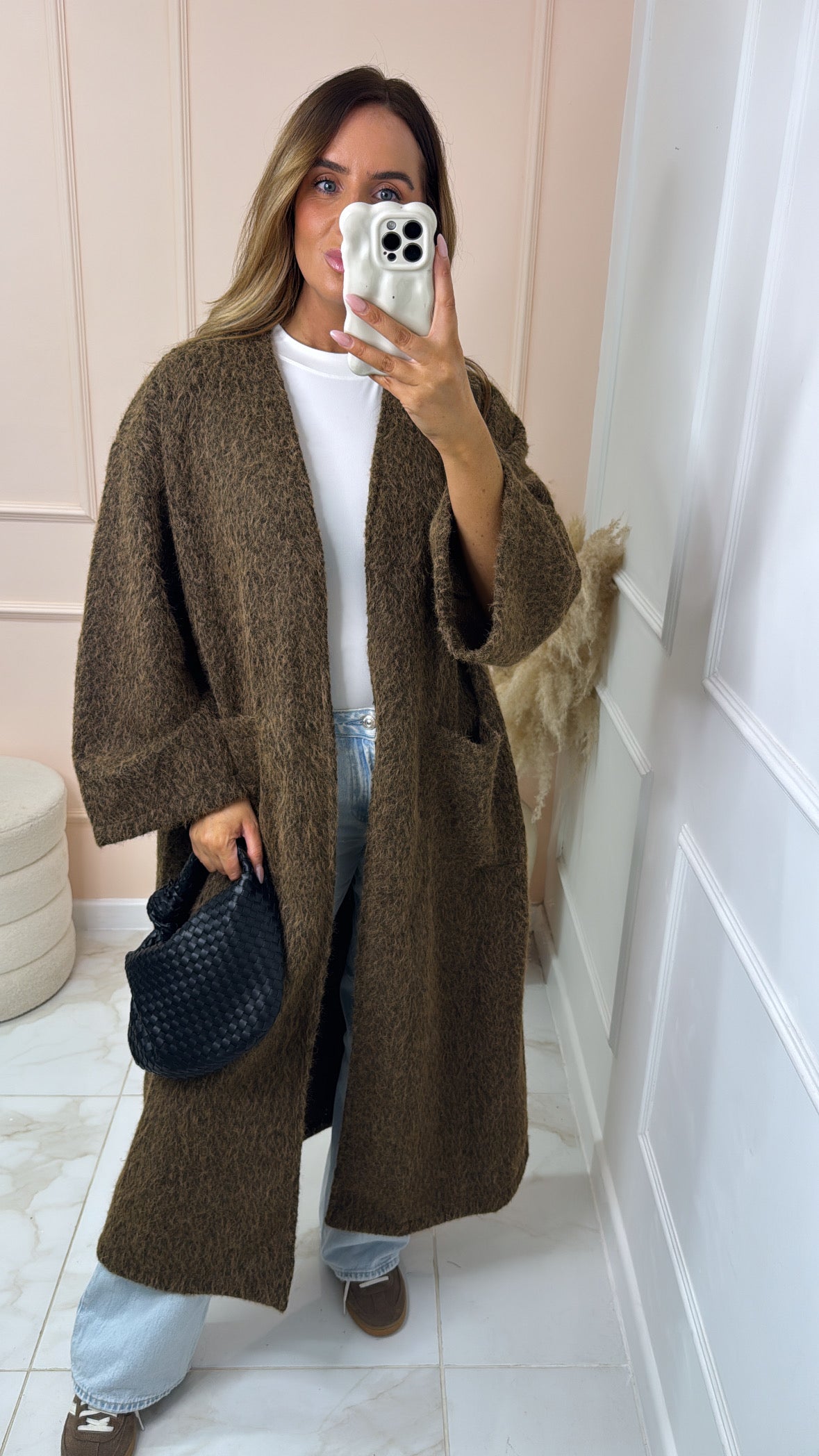 LILLIAN brown fluffy longline jacket