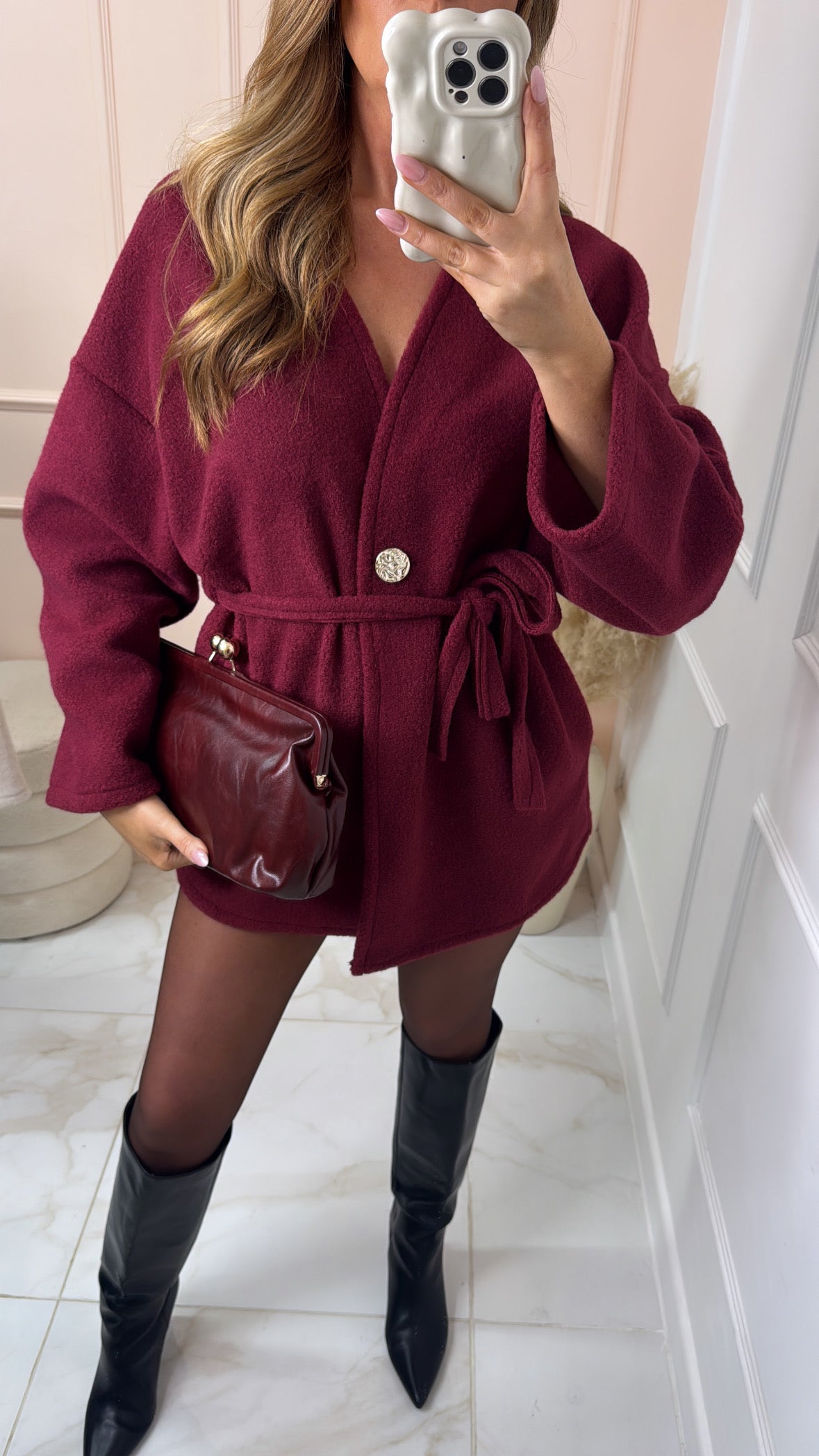 LYDIA burgundy belted relaxed jacket