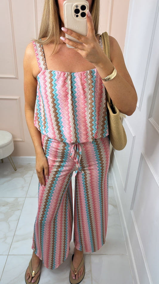 MERCI pink zig zag trouser set