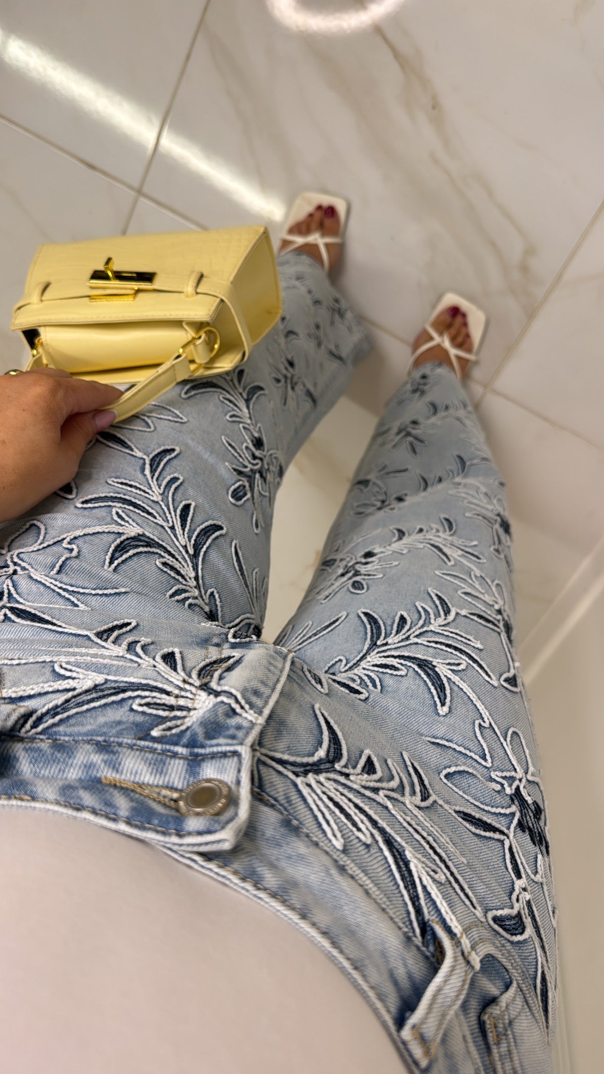 BELLE light wash floral embroidered jeans