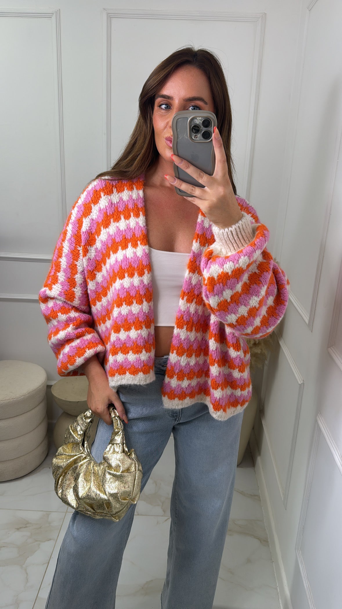 LUCY orange & pink chunky knit cardigan