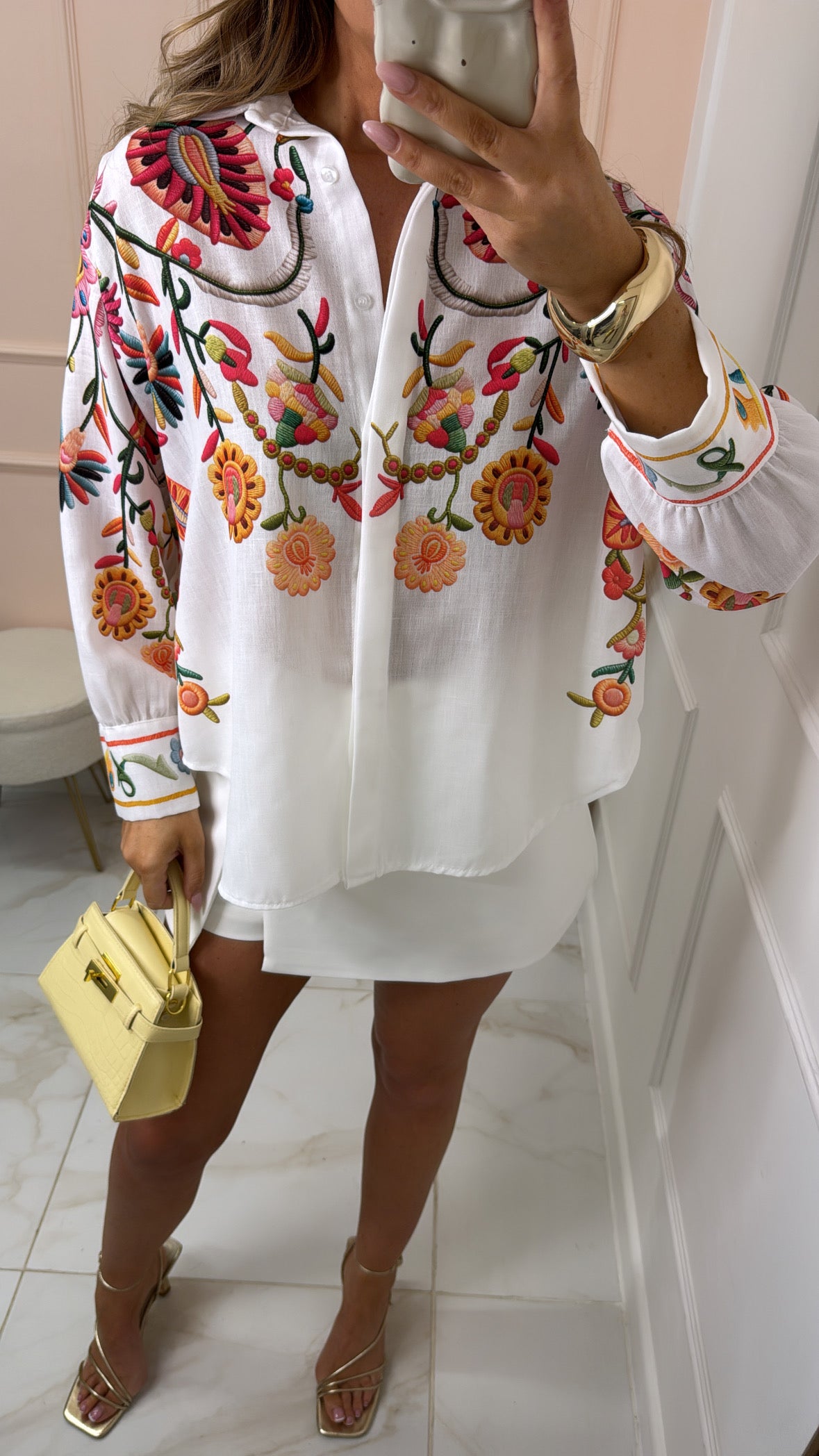 MINNIE cream multi floral printed blouse