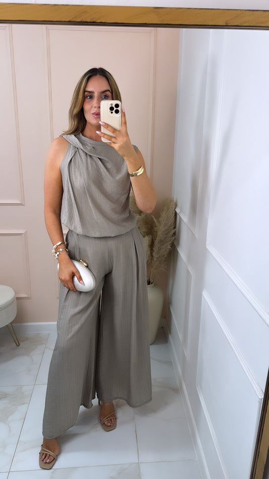 MAEVE taupe gathered detail trouser set