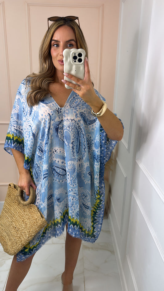 NELLY blue printed silky cover up