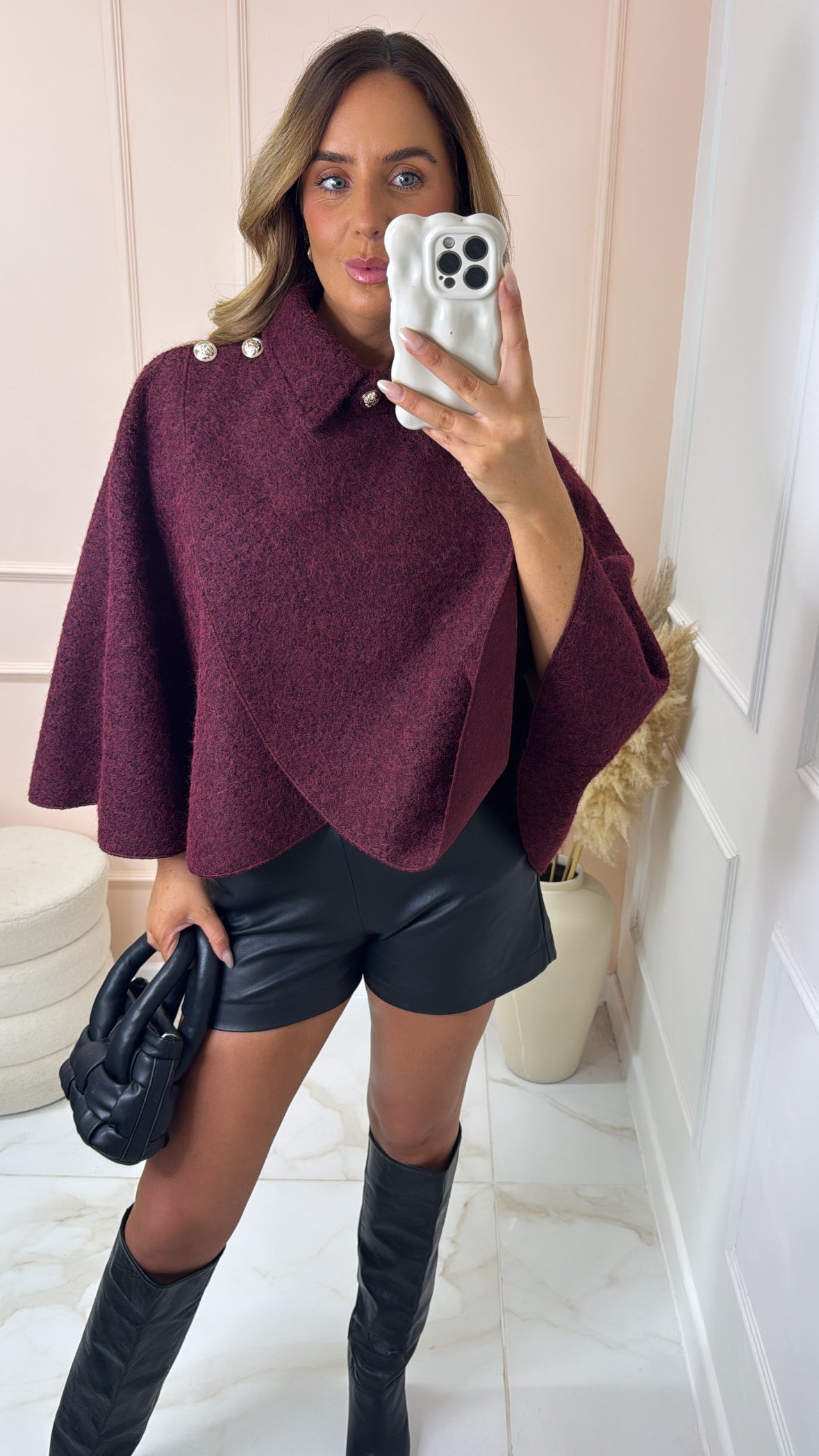 ESME burgundy gold button wrap cape