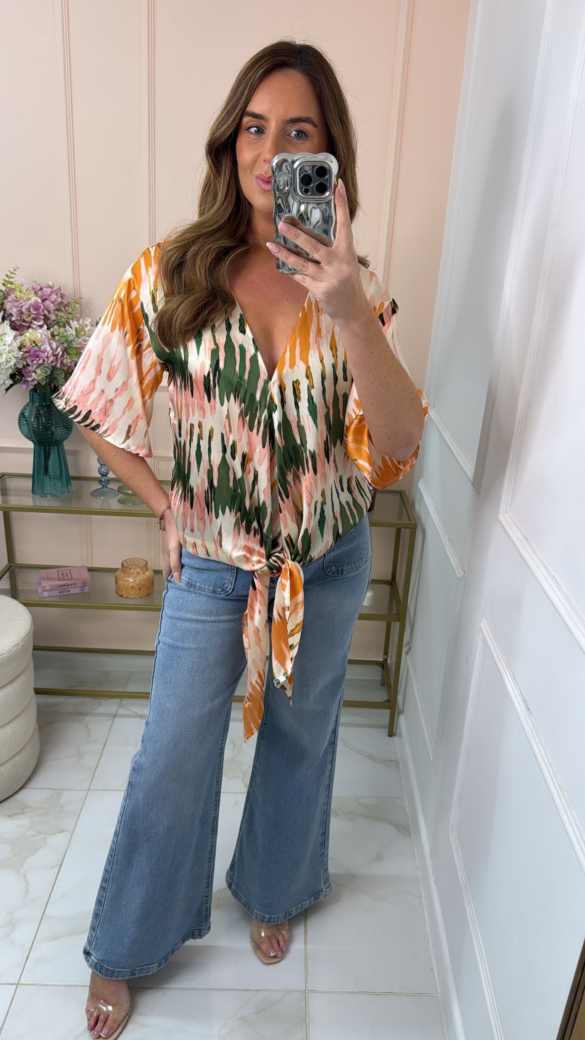 SIENNA pink tie dye knot front blouse