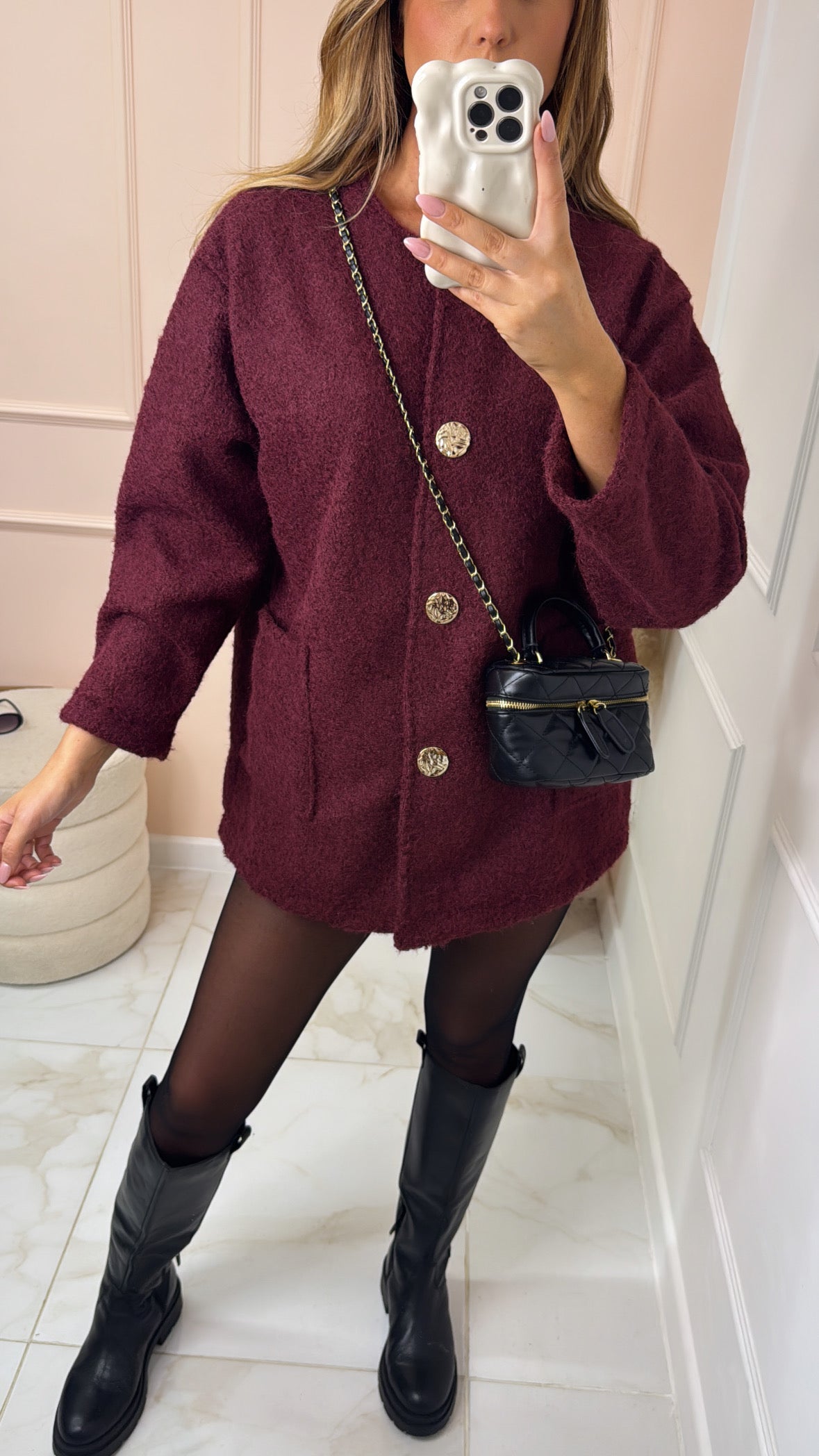 ROSA burgundy wooly button jacket