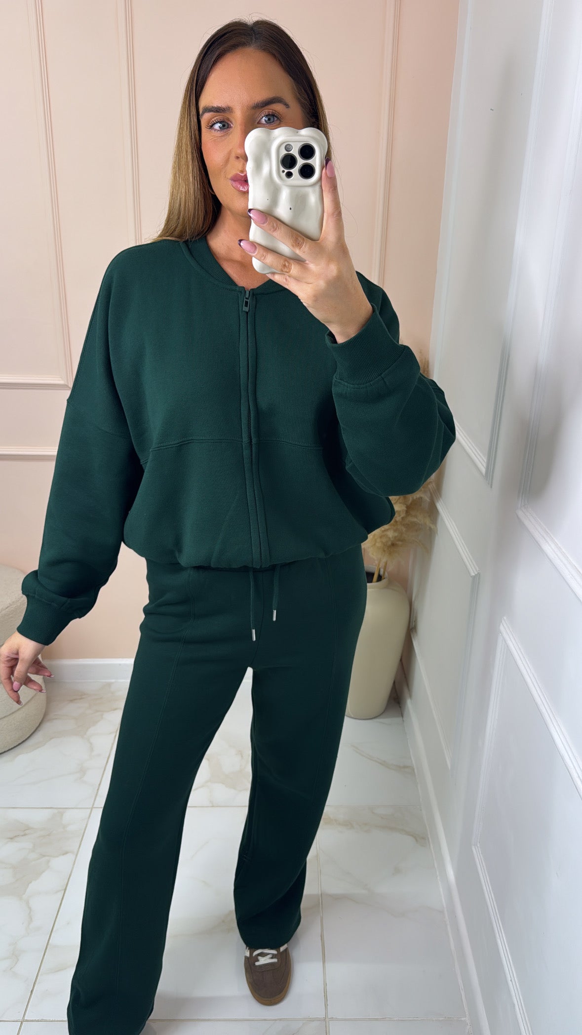 SHAUNA bottle green bomber lounge set