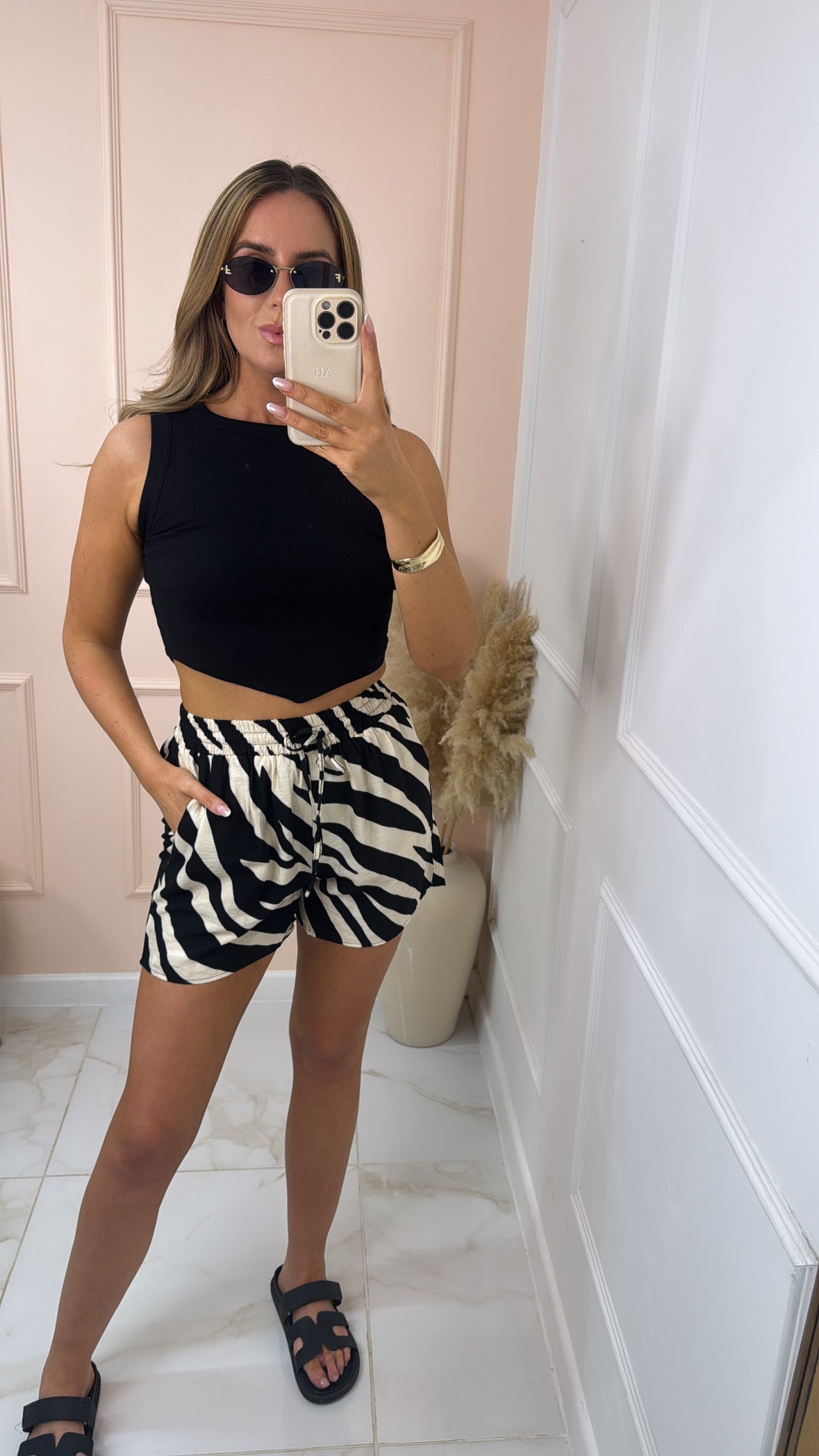 PIPPA black zebra print floaty shorts