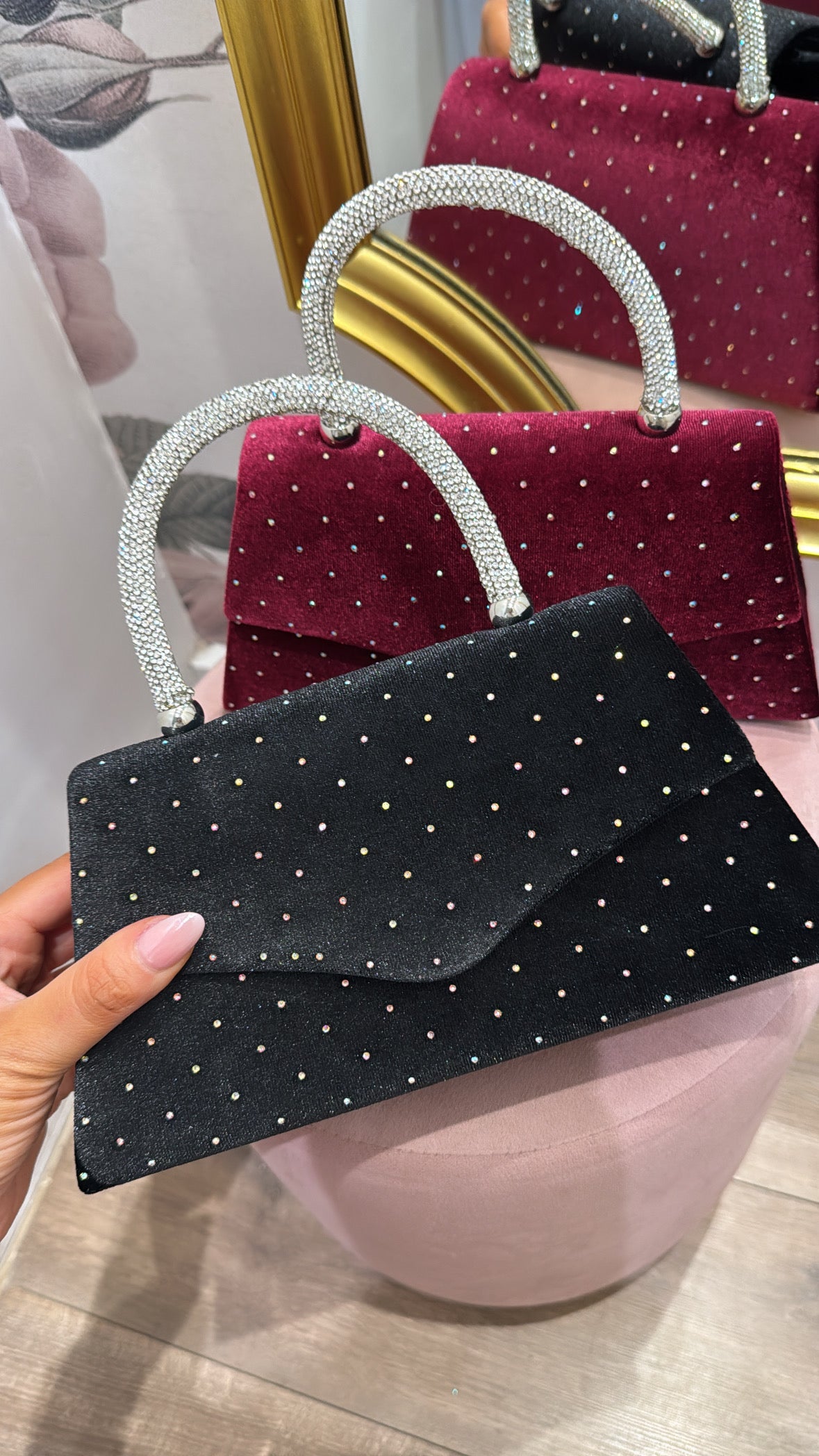 LULU black velvet diamante grab bag