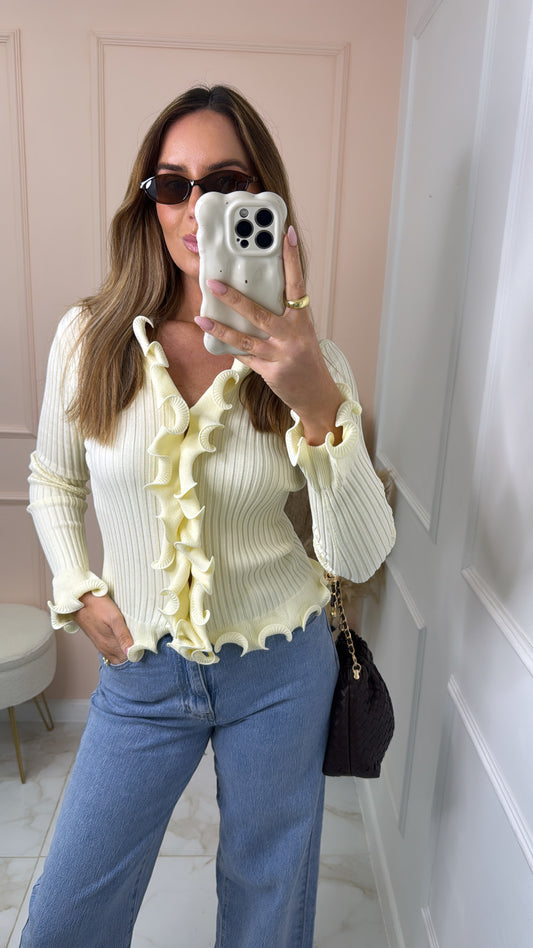 JULES lemon rib knit frill jumper