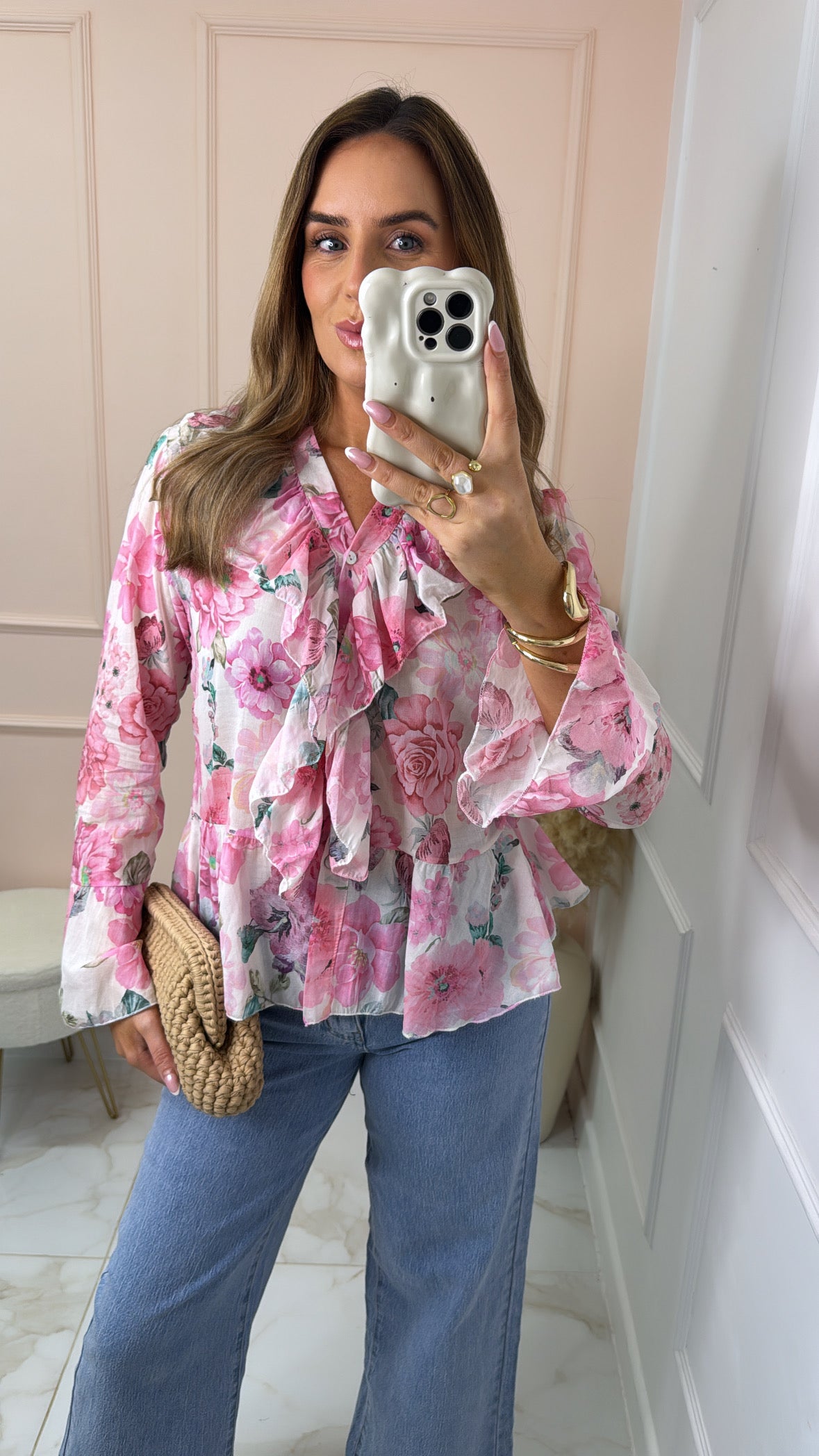 LYLA pink floral ruffle blouse