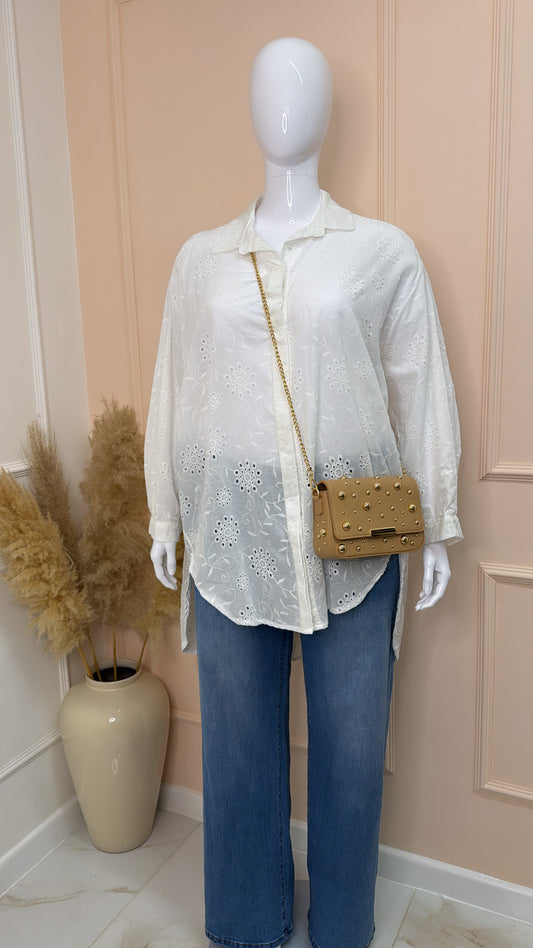 PALMA white broderie anglaise dip hem shirt