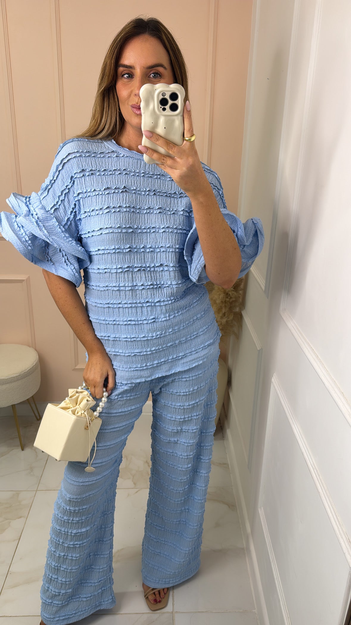 LILLIAN blue ruffle sleeve trouser set