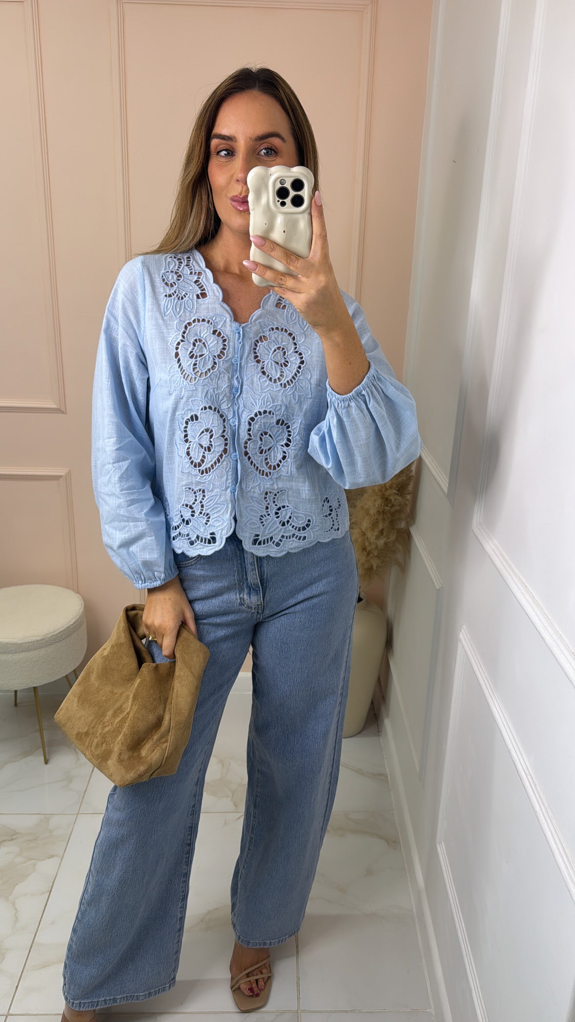 KAITLYN powder blue broderie blouse