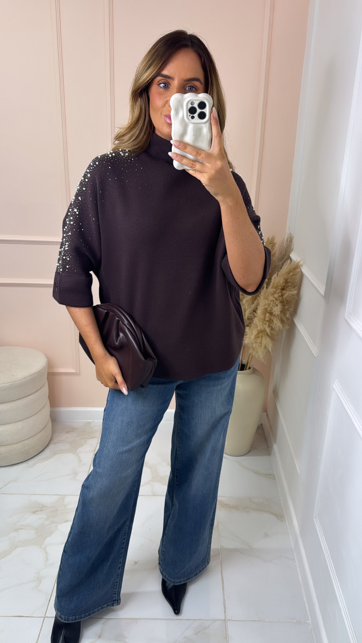 ALICE brown embellished knit top