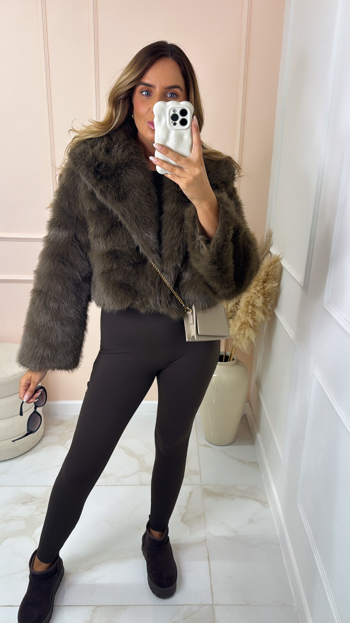 EVA brown faux fur cropped jacket