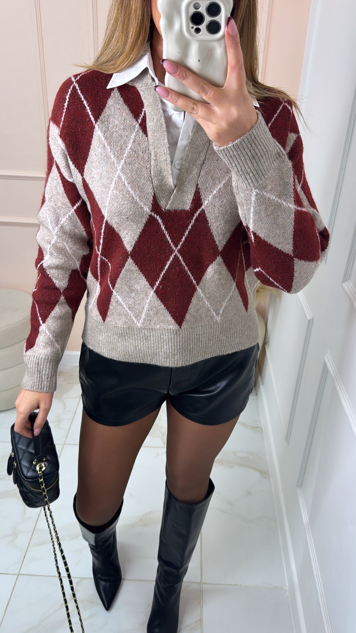 DARA burgundy argyle shirt jumper