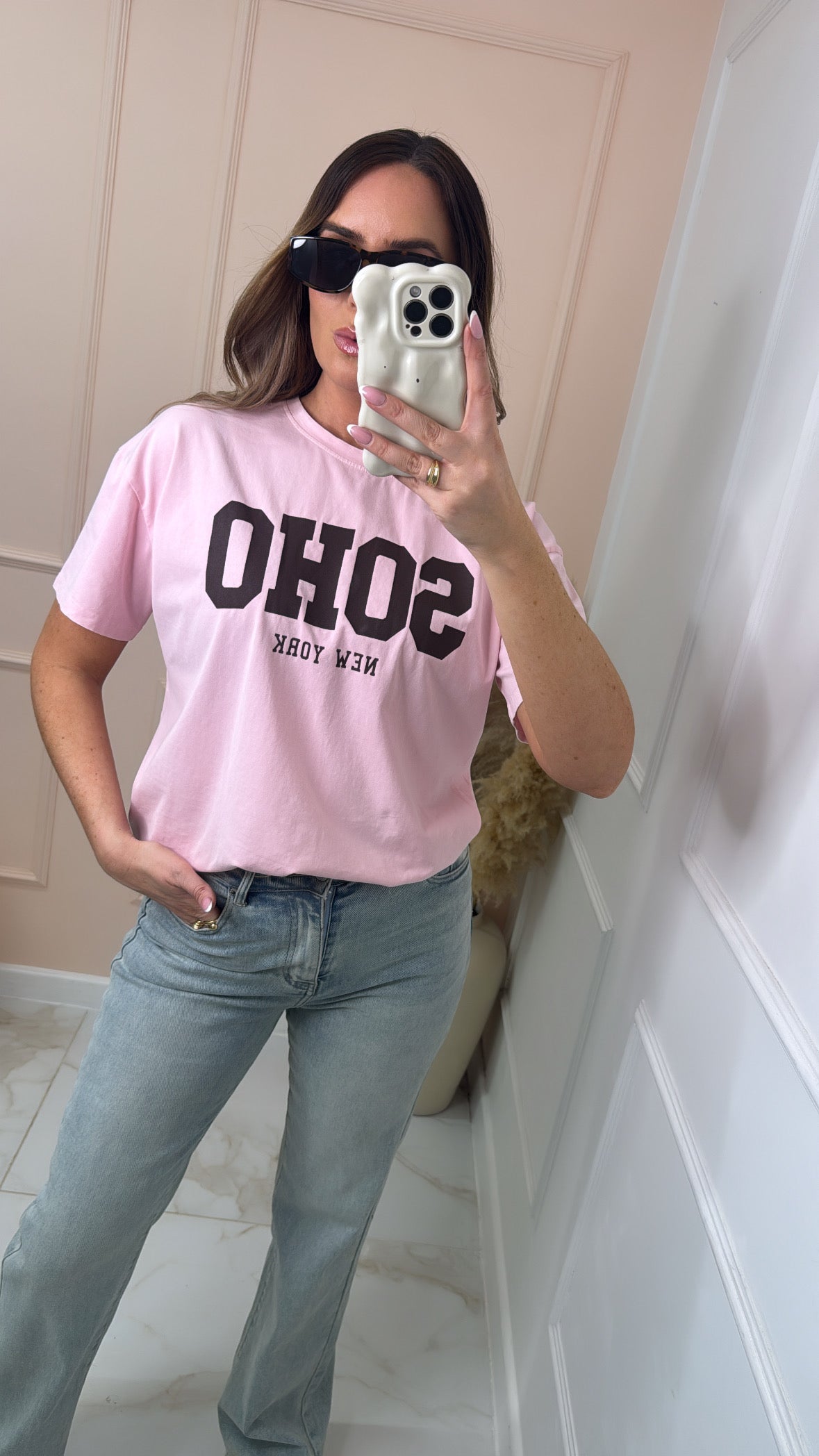 SOHO pink & brown slogan tee