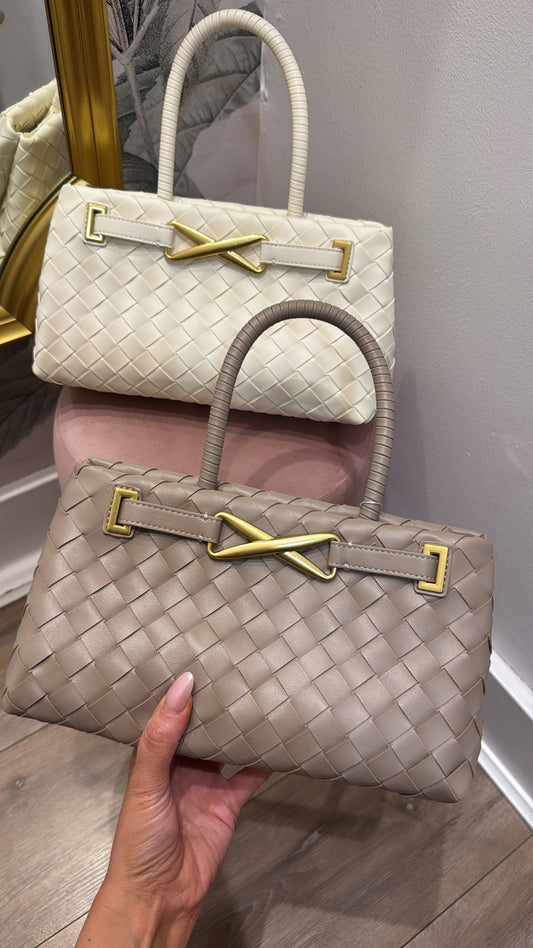 TILLY taupe woven buckle grab bag