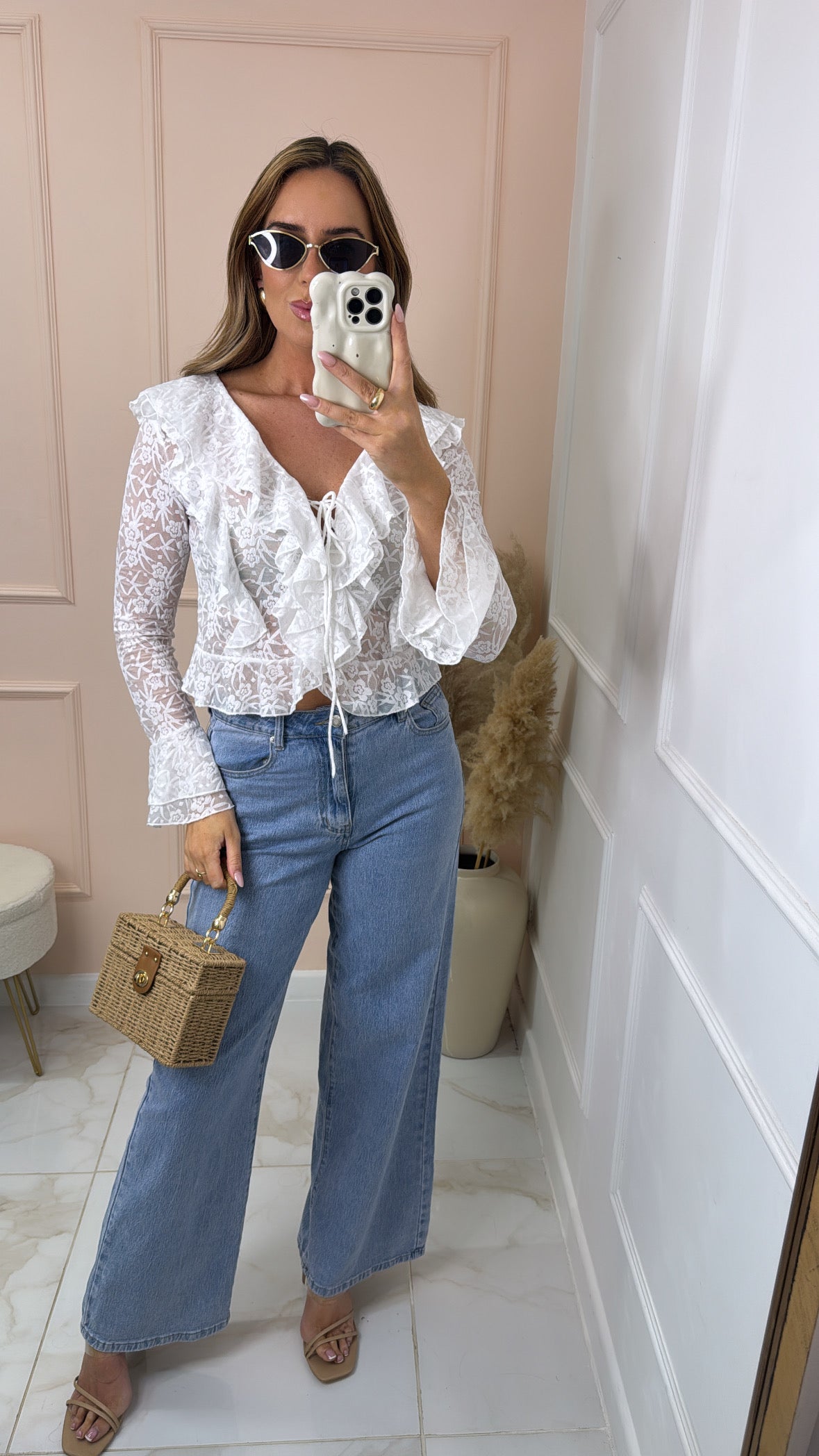 MILLIE white lace frill top