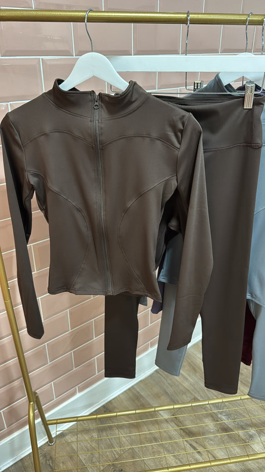 CASSIE chocolate zip up gym set