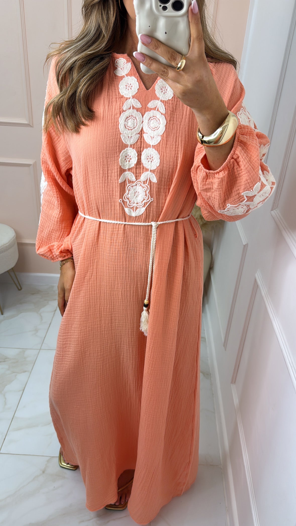 SAMMIE coral cheesecloth embroidered dress