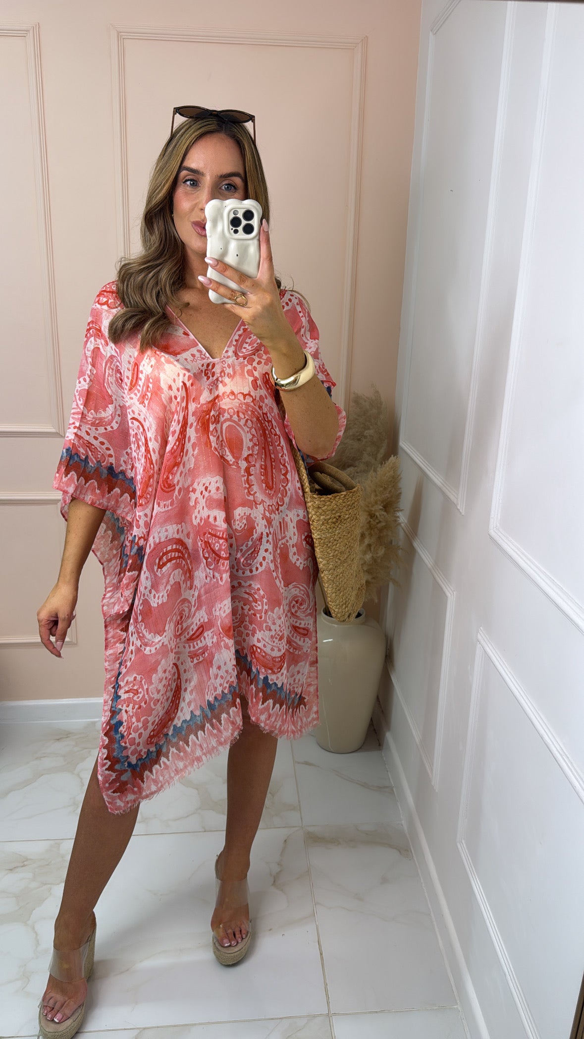 NELLY red pink printed silky cover up