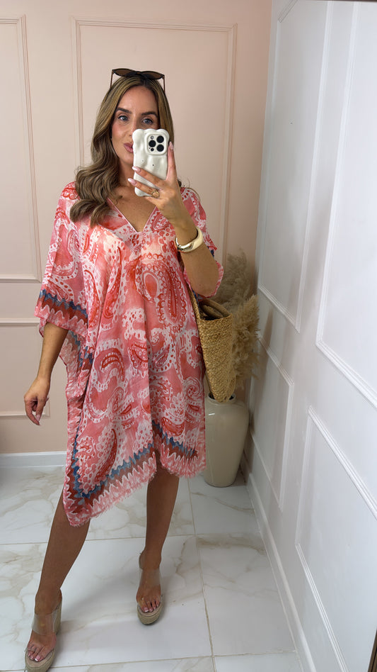 NELLY red pink printed silky cover up