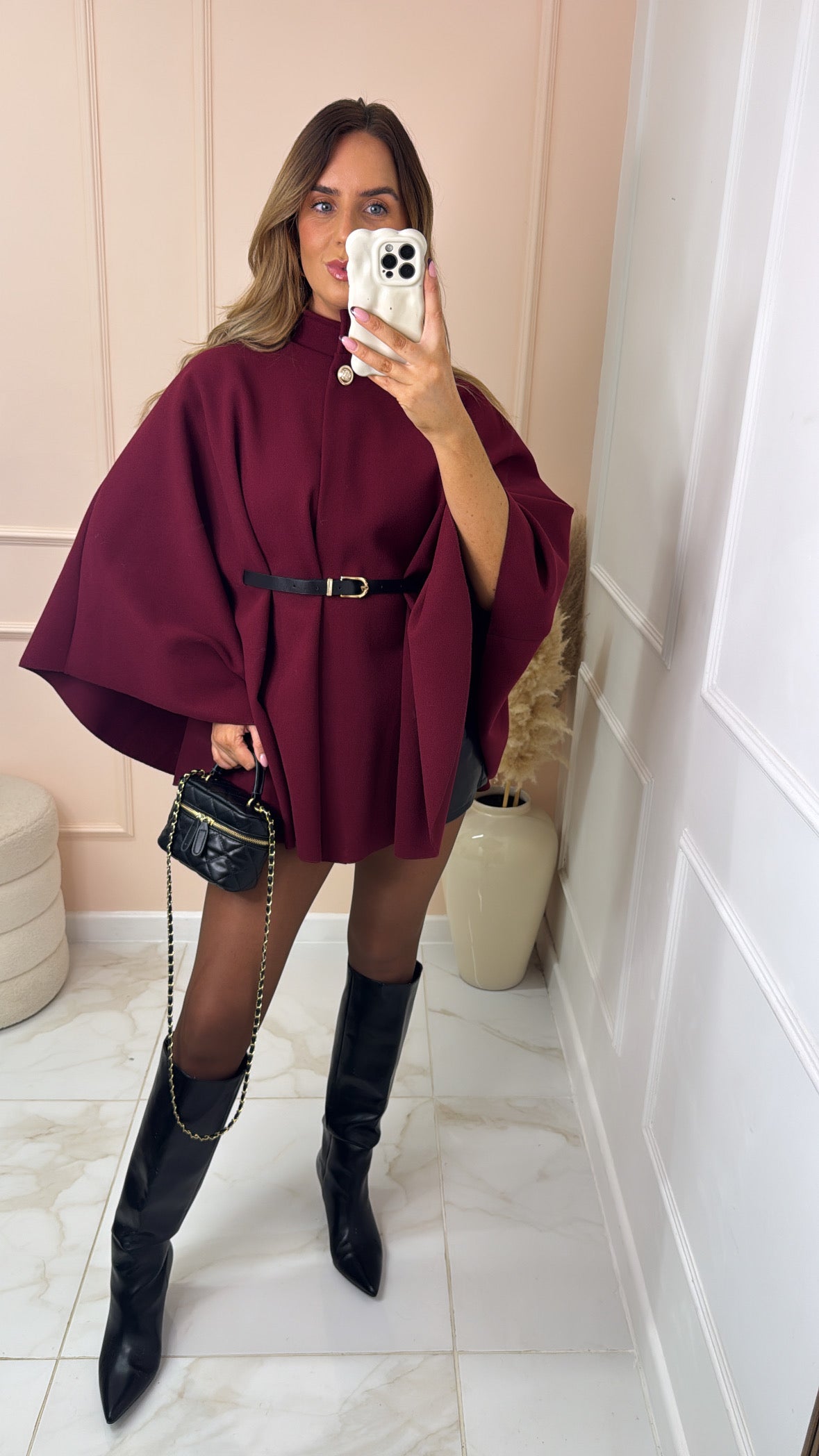 KAYLEIGH burgundy oversized belted cape